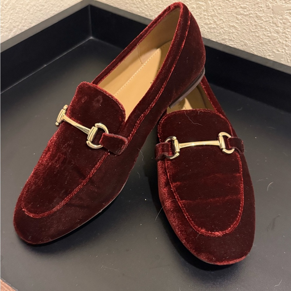 J. Crew Burgundy Velvet Horsebit Loafers